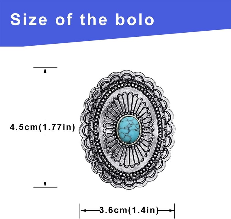 YOQUCOL Vintage American Western Cowboy Indian Art Stone Genunie Leather Bolo Tie For Men Women - Image 2